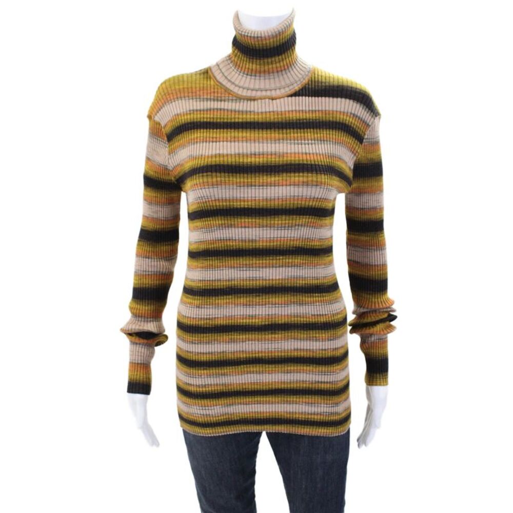 Live the Process Womens Striped Turtleneck Rib Knit Sweater Multicolor Size S